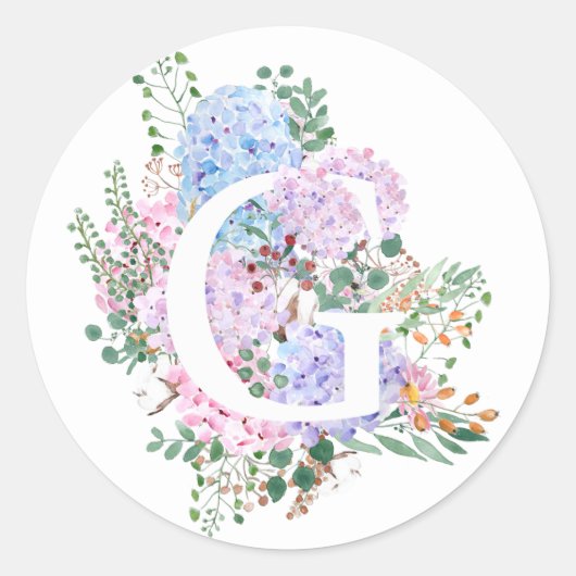 Botanisch alfabet G hortensia bloemen Ronde Sticker (Voorkant)