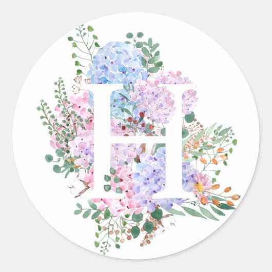 Botanisch alfabet H hortensia bloemen Ronde Sticker (Voorkant)
