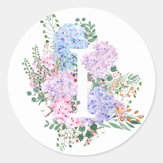 Botanisch alfabet I hortensia bloemen Ronde Sticker (Voorkant)