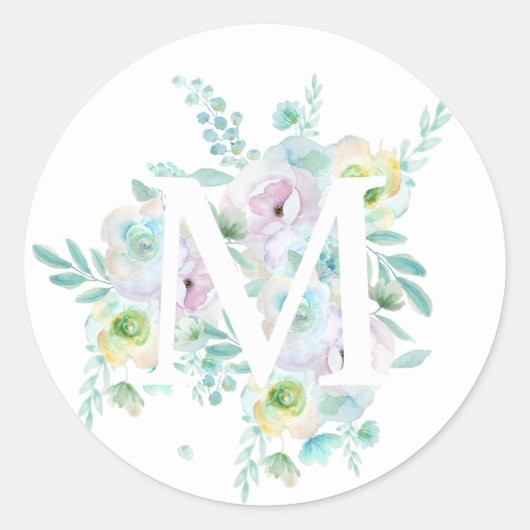 Botanisch alfabet M groen en paarse bloemen Ronde Sticker (Voorkant)