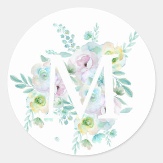 Botanisch alfabet M groen en paarse bloemen Ronde Sticker