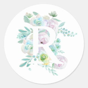 Botanisch alfabet R groene en paarse bloemen Ronde Sticker