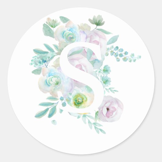 Botanisch alfabet S groene en paarse bloemen Ronde Sticker (Voorkant)