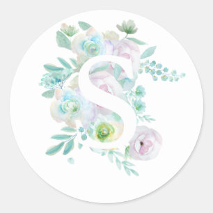 Botanisch alfabet S groene en paarse bloemen Ronde Sticker
