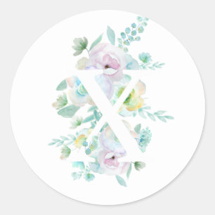 Botanisch alfabet X groen en paarse bloemen Ronde Sticker