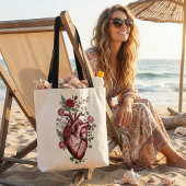 Botanisch Anatomisch Hart - Vintage Bloemendesign Tote Bag