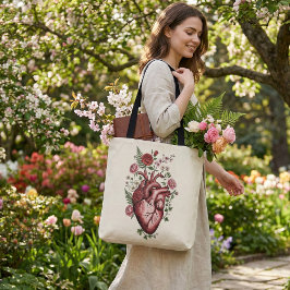 Botanisch Anatomisch Hart - Vintage Bloemendesign Tote Bag