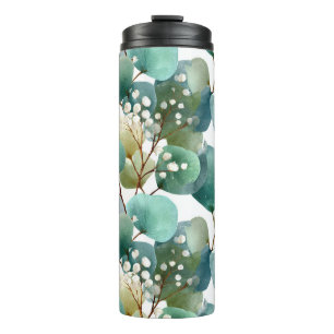 Botanisch aquarelpatroon: Naadloze achtergrond Thermosbeker