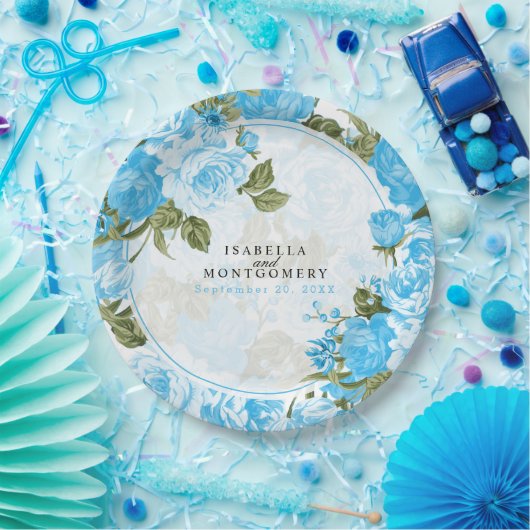 Botanisch Baby Blauw Bloemen Ontwerp Papieren Bordje (Feest)