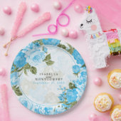 Botanisch Baby Blauw Bloemen Ontwerp Papieren Bordje (Feest)