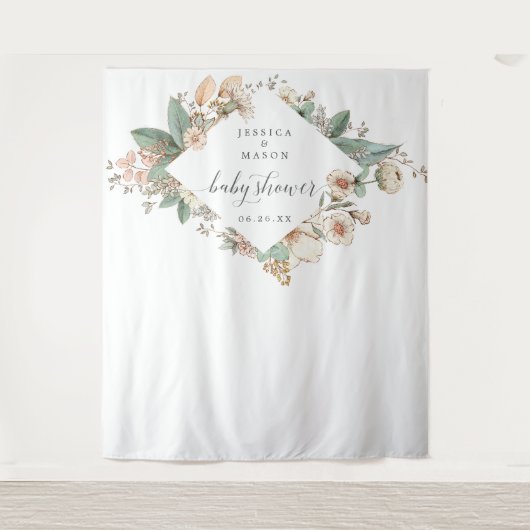  Botanisch Baby shower Achtergrond Wandkleed (Voorkant)