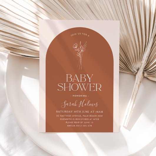 Botanisch Baby shower op Arch Terracotta minimalis Kaart