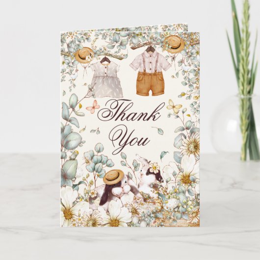 Botanisch Baby shower Rustic Bunnies Dank je Bedankkaart (Voorkant)