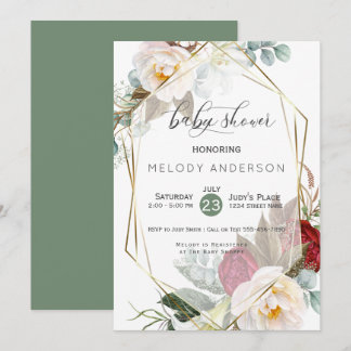 Botanisch Baby shower van Burgundy Ivory Peonies Kaart