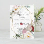 Botanisch Baby shower van Burgundy Ivory Peonies Kaart (Staand voorkant)