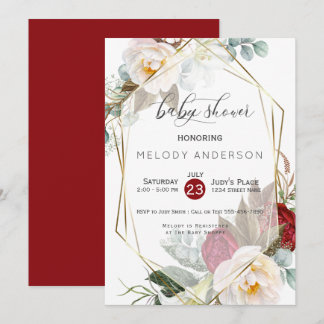 Botanisch Baby shower van Burgundy Ivory Peonies Kaart
