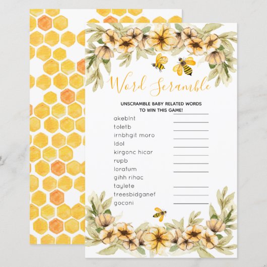 Botanisch baby shower van Word Scramble Game (Voorkant / Achterkant)