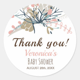 Botanisch Baby shower voor perforatiepoeder Dank u Ronde Sticker