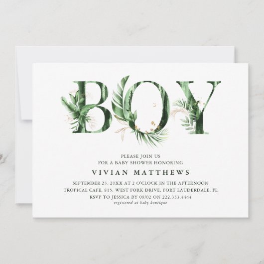 Botanisch Baby shower voor Tropisch Groen en Goud  Kaart (Voorkant)