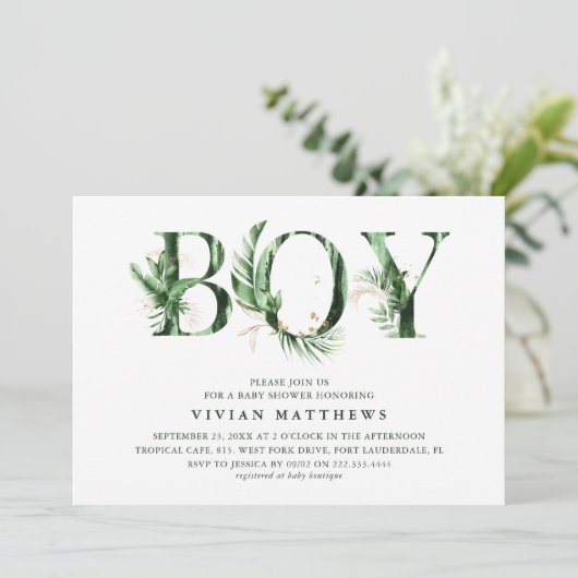 Botanisch Baby shower voor Tropisch Groen en Goud  Kaart (Staand voorkant)