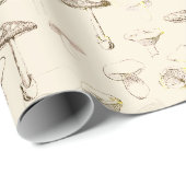 Botanisch beige paddenstoelenpatroon cadeaupapier (Rol Hoek)