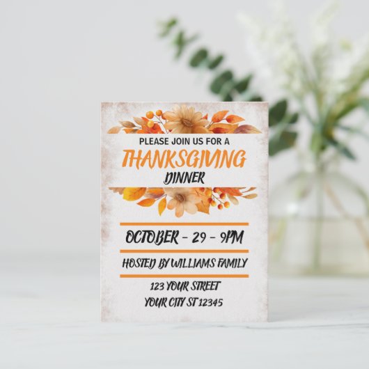 Botanisch Beige Thanksgiving Diner Briefkaart (Staand voorkant)