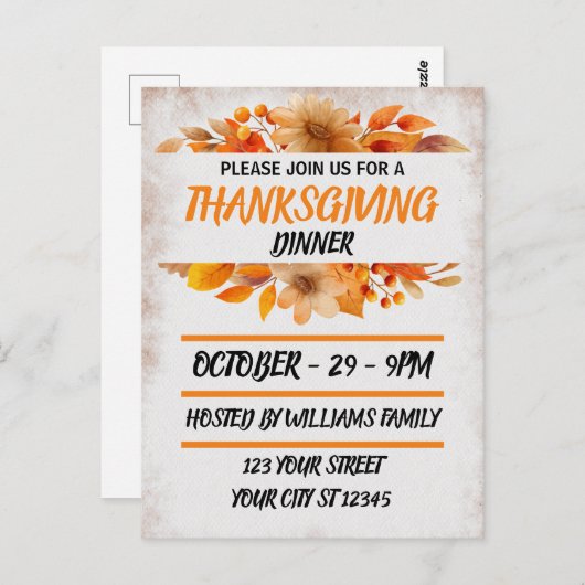 Botanisch Beige Thanksgiving Diner Briefkaart (Voorkant / Achterkant)