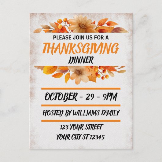 Botanisch Beige Thanksgiving Diner Briefkaart (Voorkant)