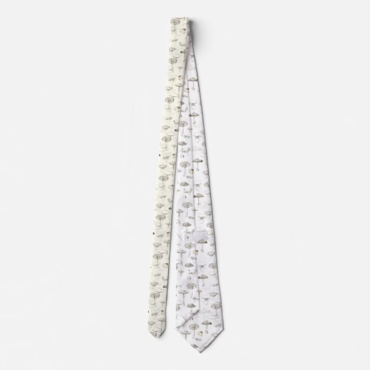 Botanisch Beige White Forest paddenstoelenpatroon Stropdas (Achterkant)