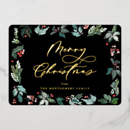 Botanisch Berry Lijst Festive kerstscript Folie Feestdagenkaart