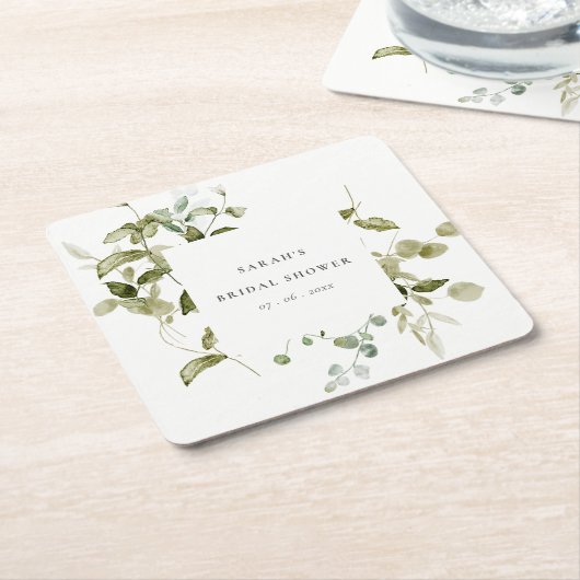 Botanisch blad Blad Waterverf Vrijgezellenfeest Kartonnen Onderzetters (Schuin)