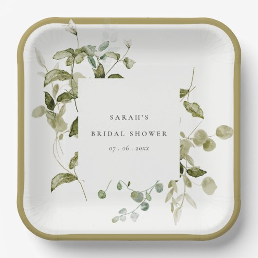 Botanisch blad Blad Waterverf Vrijgezellenfeest Papieren Bordje (Voorkant)