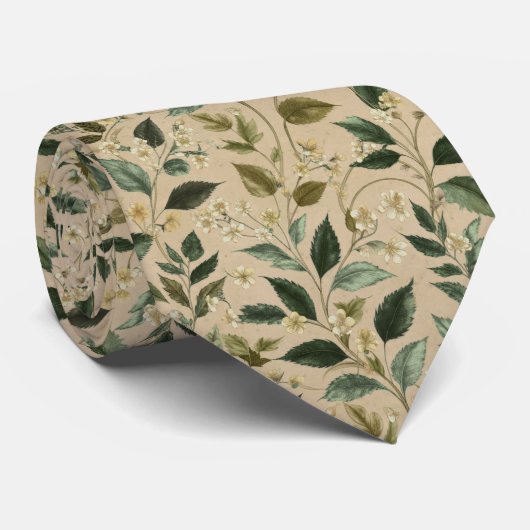 Botanisch blad bloemmotief stropdas (Opgerold)