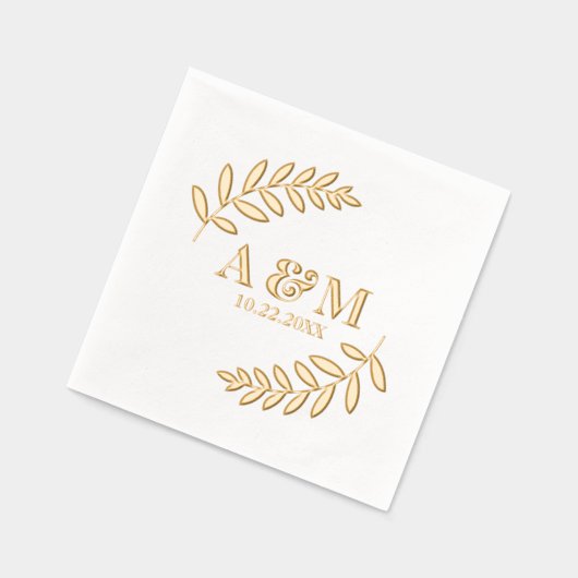 Botanisch blad Monogram Initialen & datum bruiloft Folie Servetten (Links)
