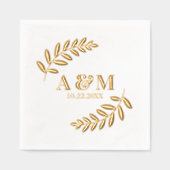 Botanisch blad Monogram Initialen & datum bruiloft Folie Servetten (Voorkant)