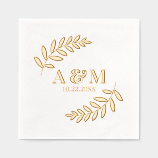 Botanisch blad Monogram Initialen & datum bruiloft Folie Servetten (Voorkant)