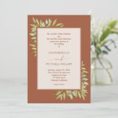 Botanisch blad terracotta bruiloft kaart (Staand voorkant)