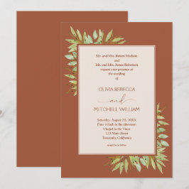 Botanisch blad terracotta bruiloft kaart