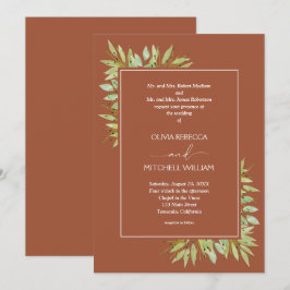 Botanisch blad terracotta bruiloft kaart