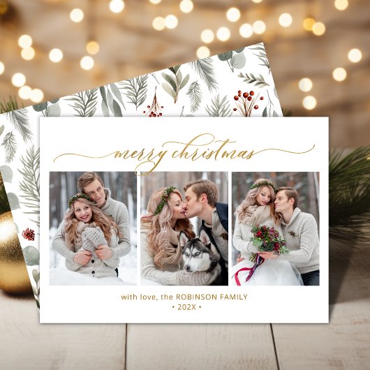 Botanisch Bladgroen 3 Multi Foto Kerstmis Feestdagenkaart