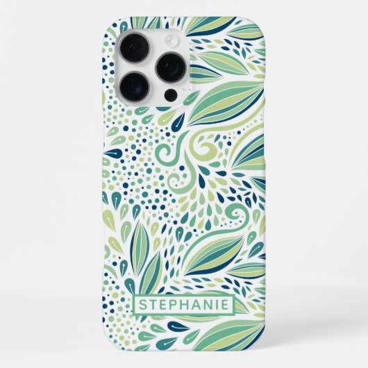 Botanisch bladpatroon aangepaste naam iPhone hoesje (Achterkant)