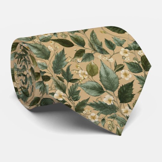 Botanisch bladpatroon met bloemen stropdas (Opgerold)