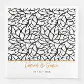 Botanisch Bladpatroon Voornamen Datum Bruiloft Servet (Voorkant)