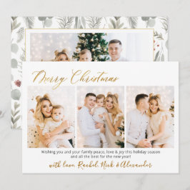 Botanisch bladschrift 3 Multi Photo Christmas Feestdagenkaart