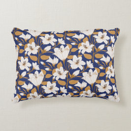 Botanisch Blauw Beige Lelie Bloemenpatroon Accent Kussen