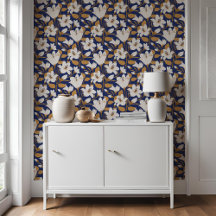 Botanisch Blauw Beige Lelie Bloemenpatroon