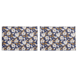 Botanisch Blauw Beige Lelie Bloemenpatroon Kussensloop