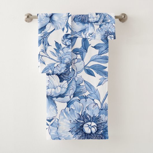 Botanisch Blauw Bloemen Art Nouveau Porseleinen Bl Bad Handdoek (Insitu)