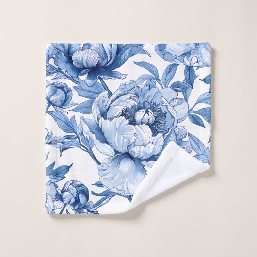 Botanisch Blauw Bloemen Art Nouveau Porseleinen Bl Bad Handdoek (Wasdoekje)