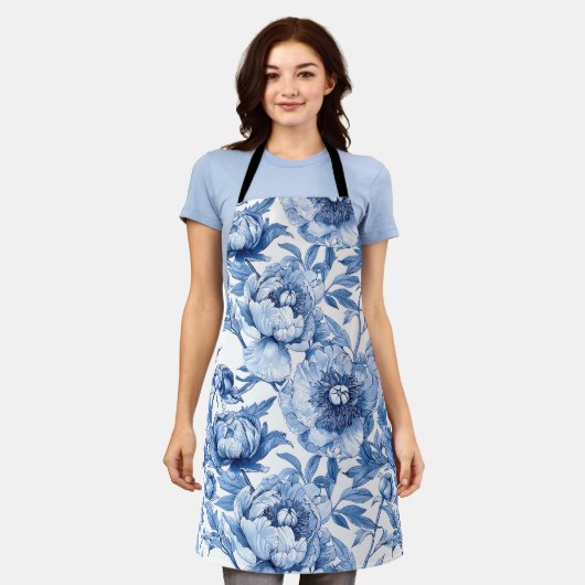 Botanisch Blauw Bloemen Art Nouveau Porseleinen Bl Schort (Gedragen)